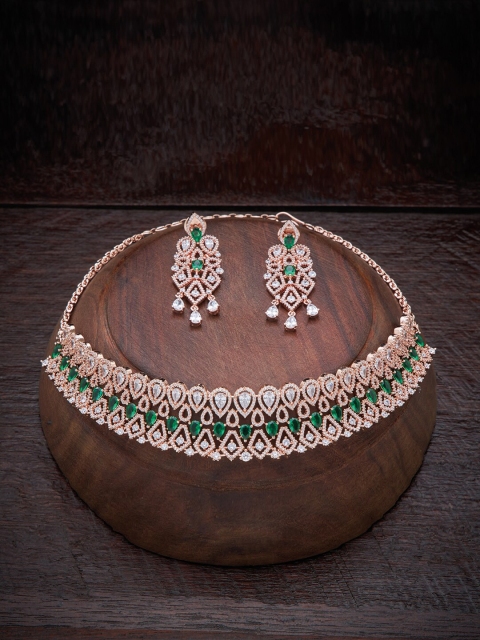 

Kushal's Fashion Jewellery Green Rose Gold-Plated Choker Necklace