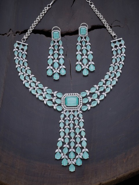 

Kushal's Fashion Jewellery Sea Green Rhodium-Plated Jewellery Set