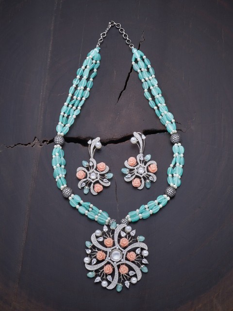 

Kushal's Fashion Jewellery Sea Green Rhodium-Plated Layered Necklace Set