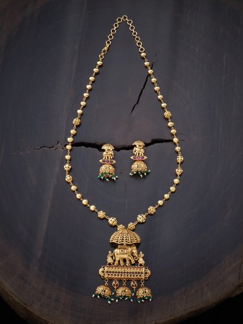 

Kushal's Fashion Jewellery Red & Green Gold-Plated Antique Necklace