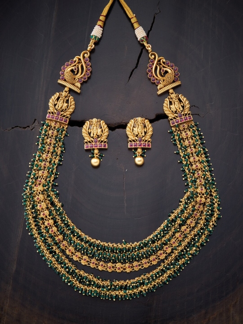 

Kushal's Fashion Jewellery Red & Green Gold-Plated Antique Necklace Set