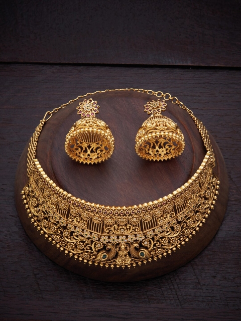 

Kushal's Fashion Jewellery Red Gold-Plated Antique Jewellery Set
