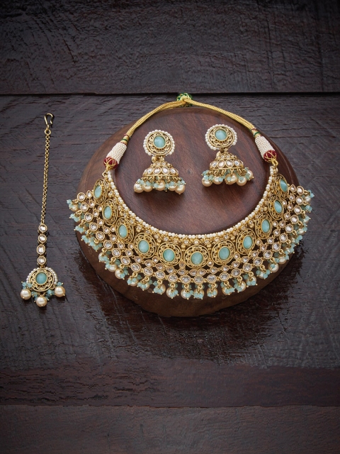 

Kushal's Fashion Jewellery Sea Green Gold-Plated Jewellery Set