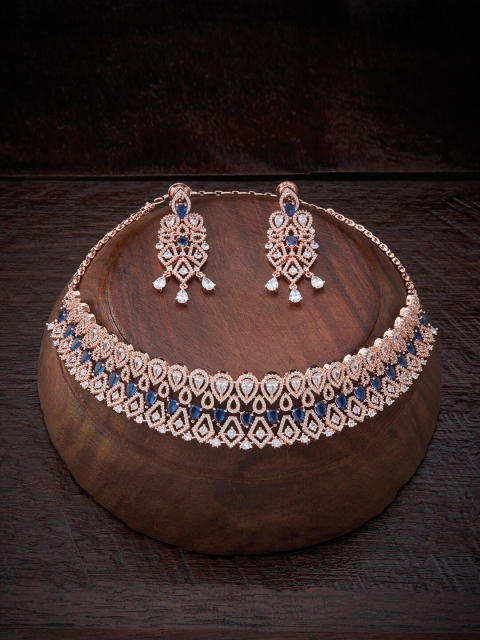 

Kushal's Fashion Jewellery Blue Rose Gold-Plated Choker Necklace