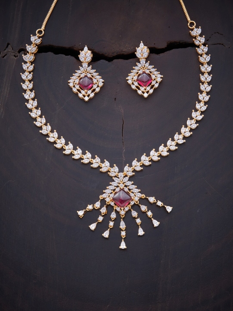

Kushal's Fashion Jewellery Red Gold-Plated CZ Necklace Set