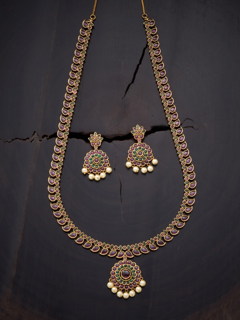 

Kushal's Fashion Jewellery Red & Green Gold-Plated Antique Necklace