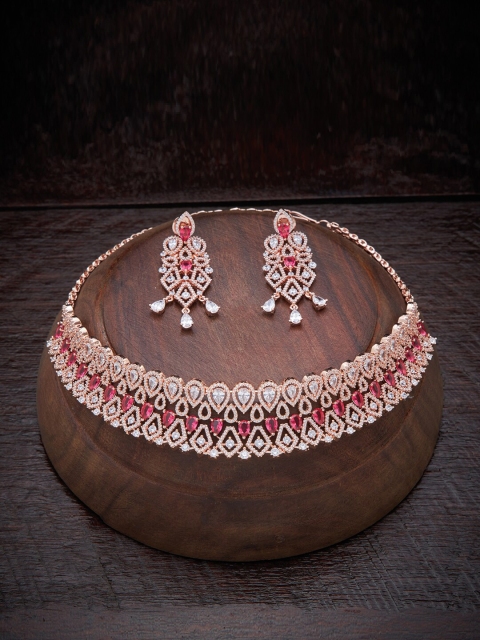 

Kushal's Fashion Jewellery Red Rose Gold-Plated Choker Necklace Set