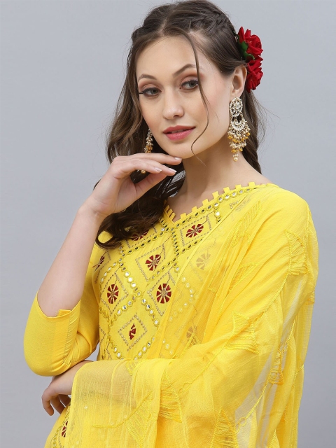 

Satrani Yellow & Red Embroidered Unstitched Dress Material