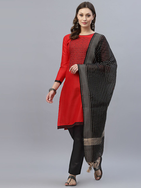 

Satrani Red & Black Embroidered Unstitched Dress Material