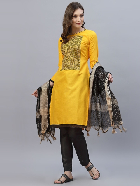 

Satrani Yellow & Black Embroidered Unstitched Dress Material