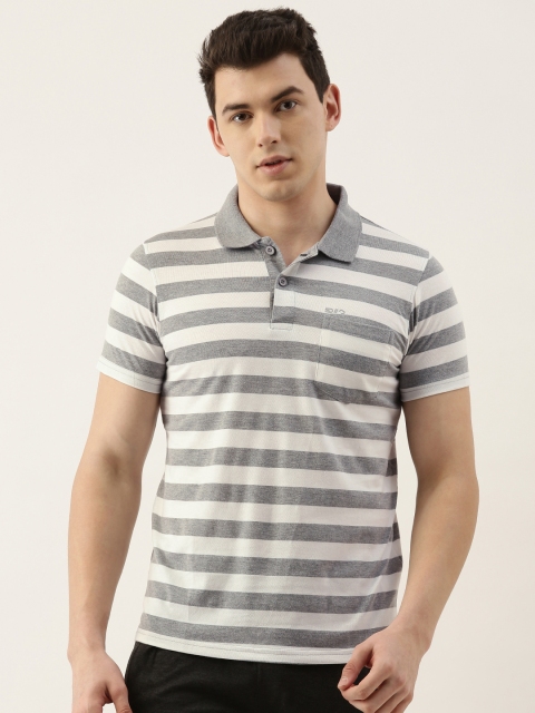 

Sweet Dreams Men Grey & White Striped Polo Collar Lounge T-shirt