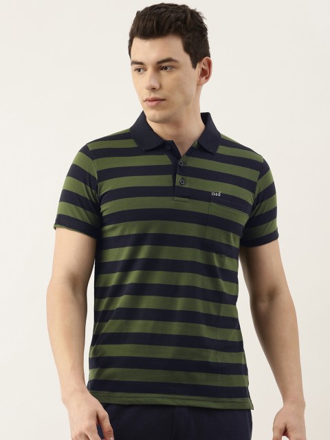 

Sweet Dreams Men Olive Green & Black Striped Lounge T-shirt