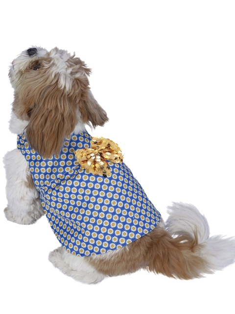 

Dchica Paws Blue & Yellow Printed Dog Dress