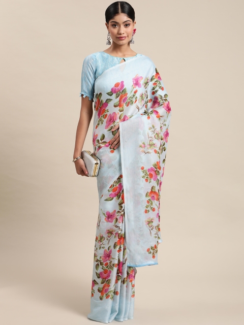 

Mitera Turquoise Blue & Multicoloured Floral Saree
