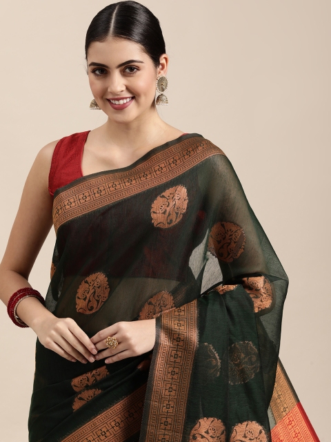 

Saree Swarg Green & Maroon Ethnic Motifs Silk Blend Banarasi Sarees