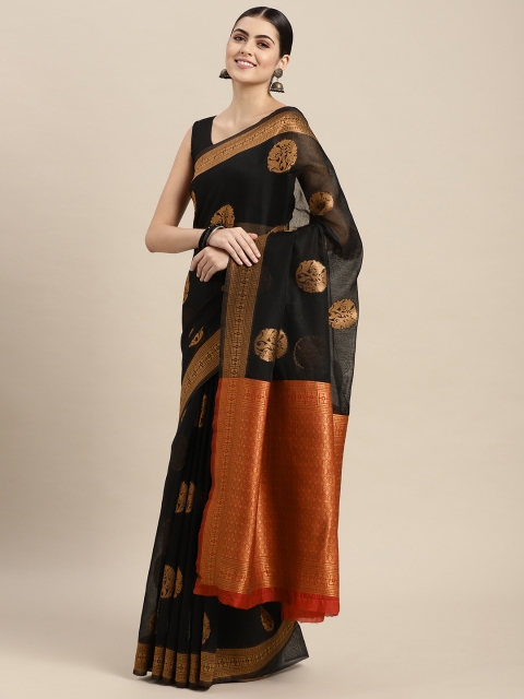 

Saree Swarg Black & Bronze-Toned Woven Design Silk Blend Banarasi Sarees