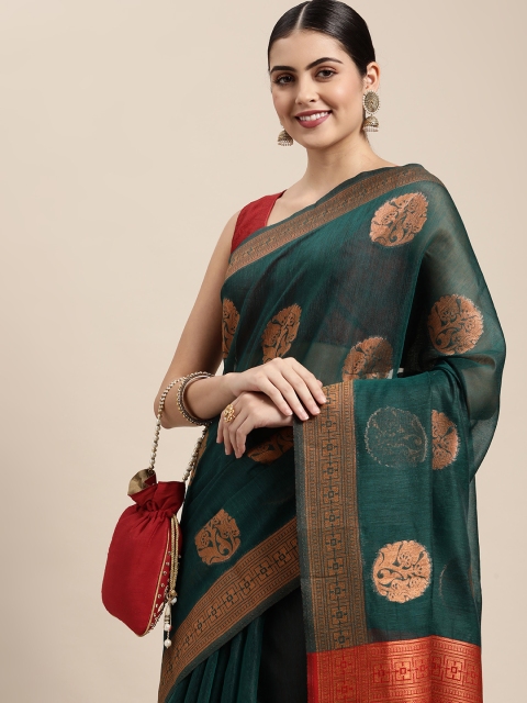 

Saree Swarg Green & Maroon Ethnic Motifs Silk Blend Banarasi Sarees