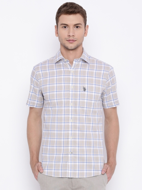 

U.S. Polo Assn. Men Beige Checked Tailored Fit Casual Shirt