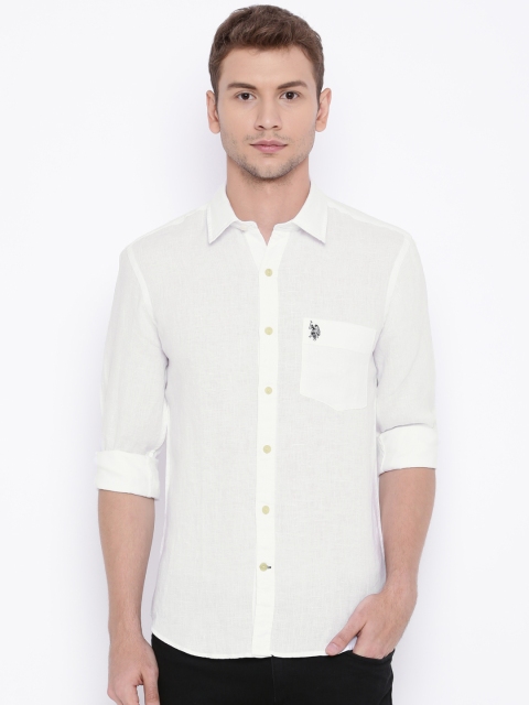 

U.S. Polo Assn. Men White Solid Tailored Fit Linen Casual Shirt