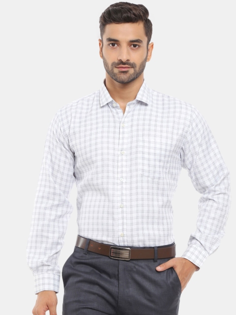 

V-Mart Men White Grid Tattersall Checks Checked Formal Shirt