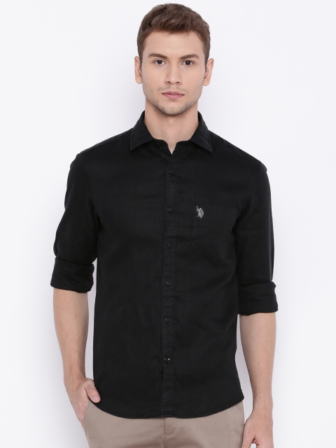 

U.S. Polo Assn. Men Black Tailored Fit Linen Casual Shirt