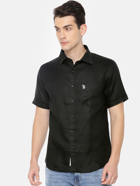 

U.S. Polo Assn. Men Black Tailored Fit Solid Casual Linen Shirt
