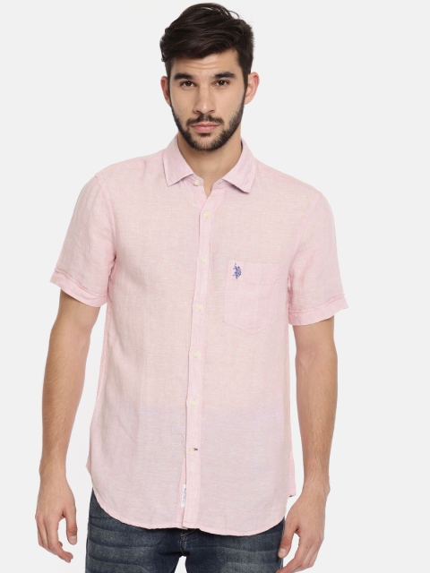 

U.S. Polo Assn. Men Pink Tailored Fit Solid Casual Linen Shirt