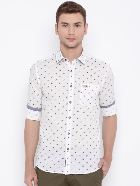

U.S. Polo Assn. Denim Co. Men White Regular Fit Printed Casual Shirt