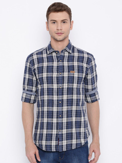 

U.S. Polo Assn. Denim Co. Men Blue & Off-White Regular Fit Checked Casual Shirt