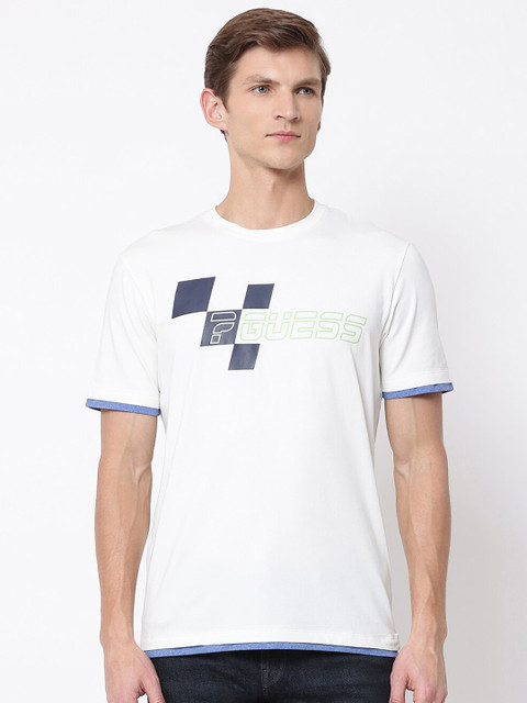 

GUESS Men White Typography Printed Applique T-shirt