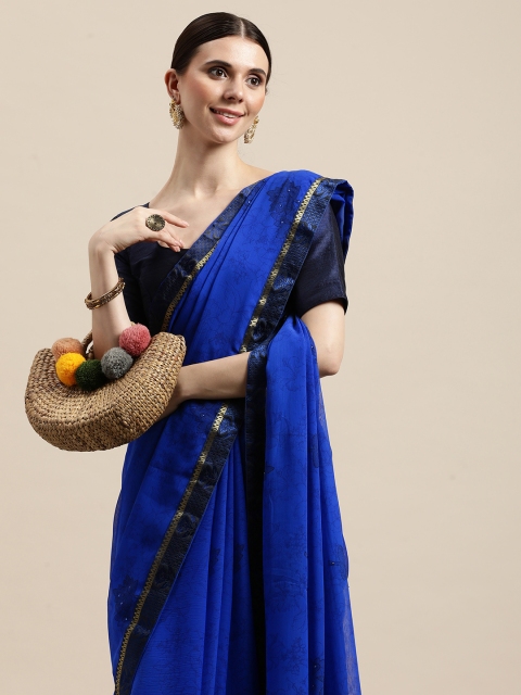 

Triveni Blue Floral Print Pure Chiffon Saree