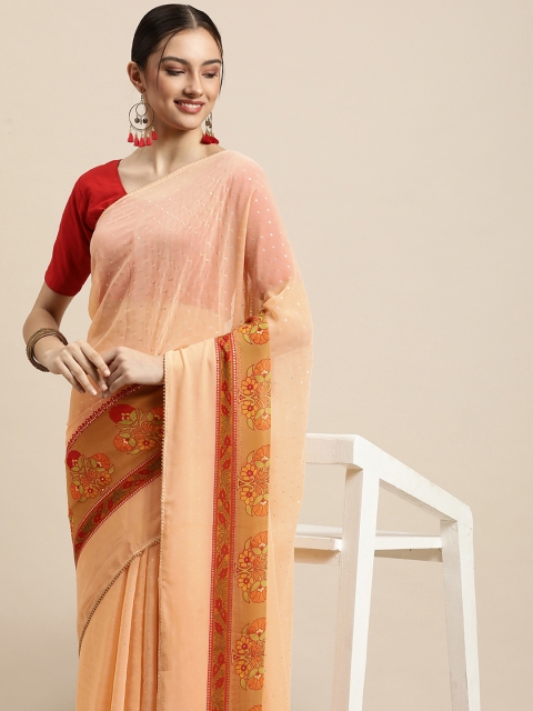 

Triveni Peach-Coloured & Mustard Zari Pure Georgette Saree