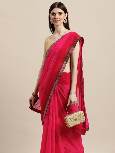 

Triveni Coral Red Floral Print Pure Georgette Saree