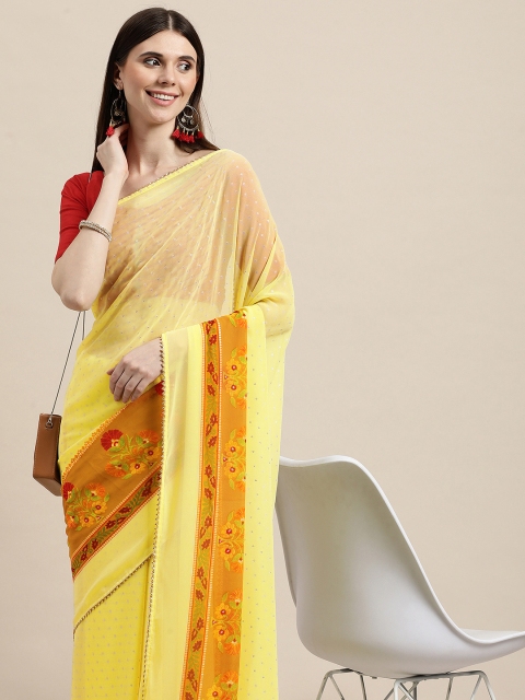 

Triveni Yellow Sequinned Pure Georgette Saree