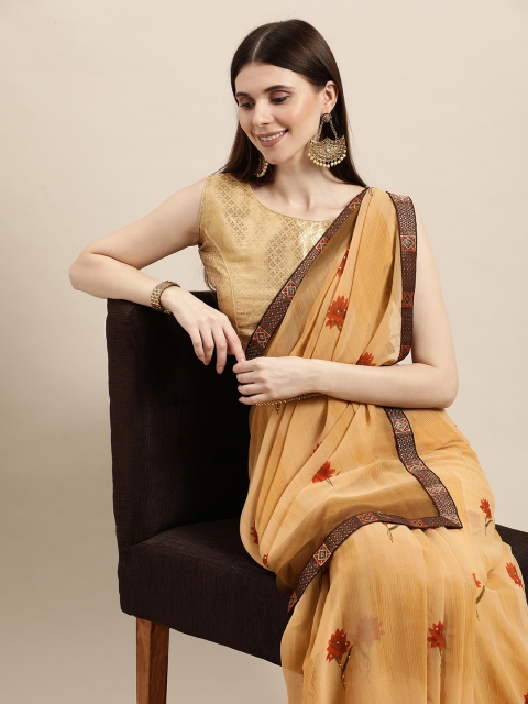 

Triveni Beige & Red Ethnic Motifs Pure Georgette Saree