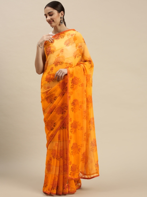 

Triveni Yellow Floral Print Pure Georgette Saree