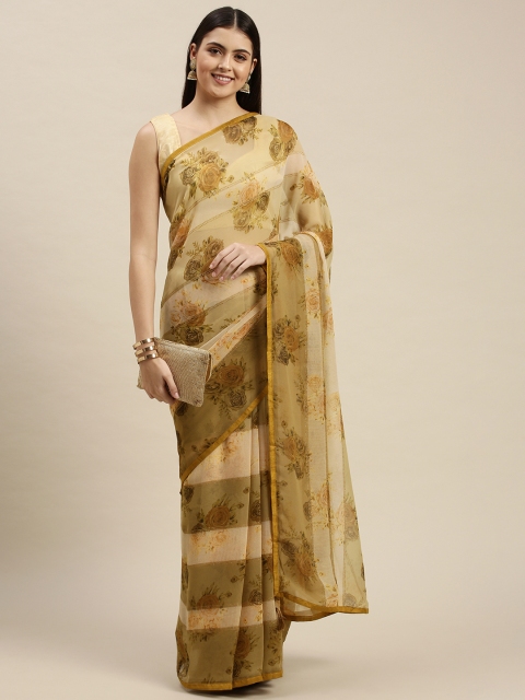 

Triveni Beige & Olive Green Floral Zari Pure Georgette Saree