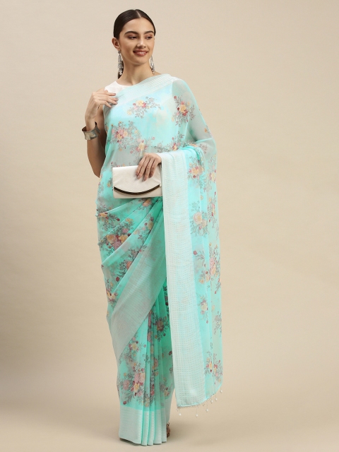 

Triveni Green & Yellow Floral Pure Georgette Saree