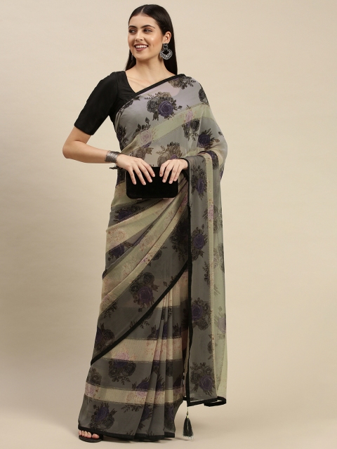 

Triveni Grey & Black Floral Zari Pure Georgette Saree