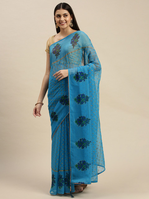 

Triveni Blue Ethnic Motifs Zari Pure Chiffon Saree
