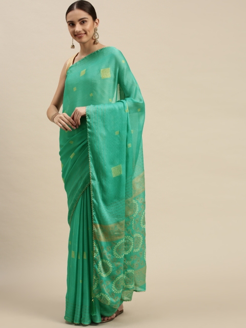 

Triveni Green & Yellow Embellished Pure Chiffon Saree