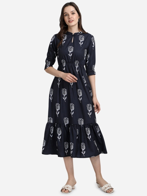 

Anaita Navy Blue Floral Crepe Midi Dress