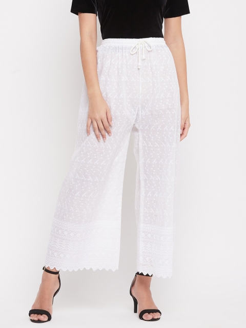 

Clora Creation Women White & Cream-Coloured Floral Embroidered Ethnic Palazzos