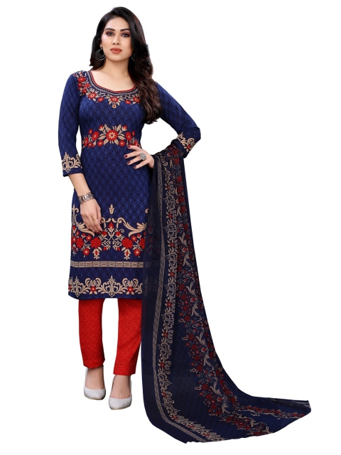 

Iris Navy Blue & Red Printed Unstitched Dress Material