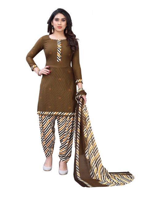 

Iris Brown & White Printed Unstitched Dress Material