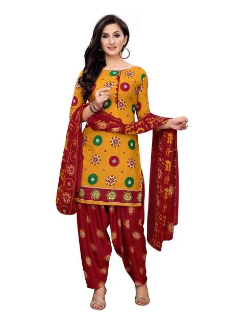 

Iris Yellow & Maroon Printed Unstitched Dress Material