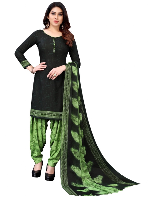 

Iris Black & Green Printed Unstitched Dress Material