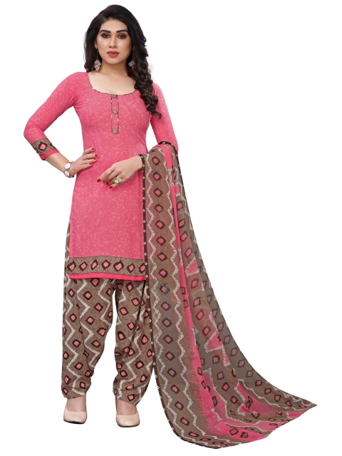 

Iris Pink & Brown Printed Unstitched Dress Material