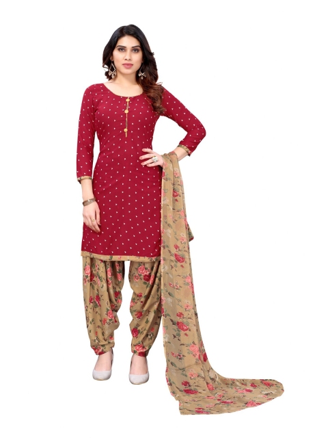 

Iris Red & Brown Printed Unstitched Dress Material
