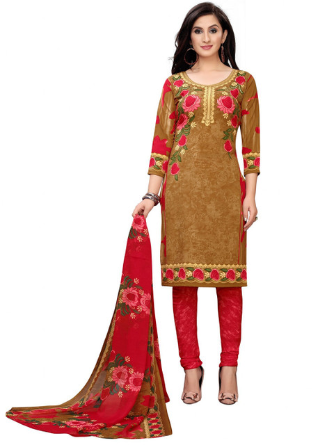 

Iris Red & Brown Printed Unstitched Dress Material